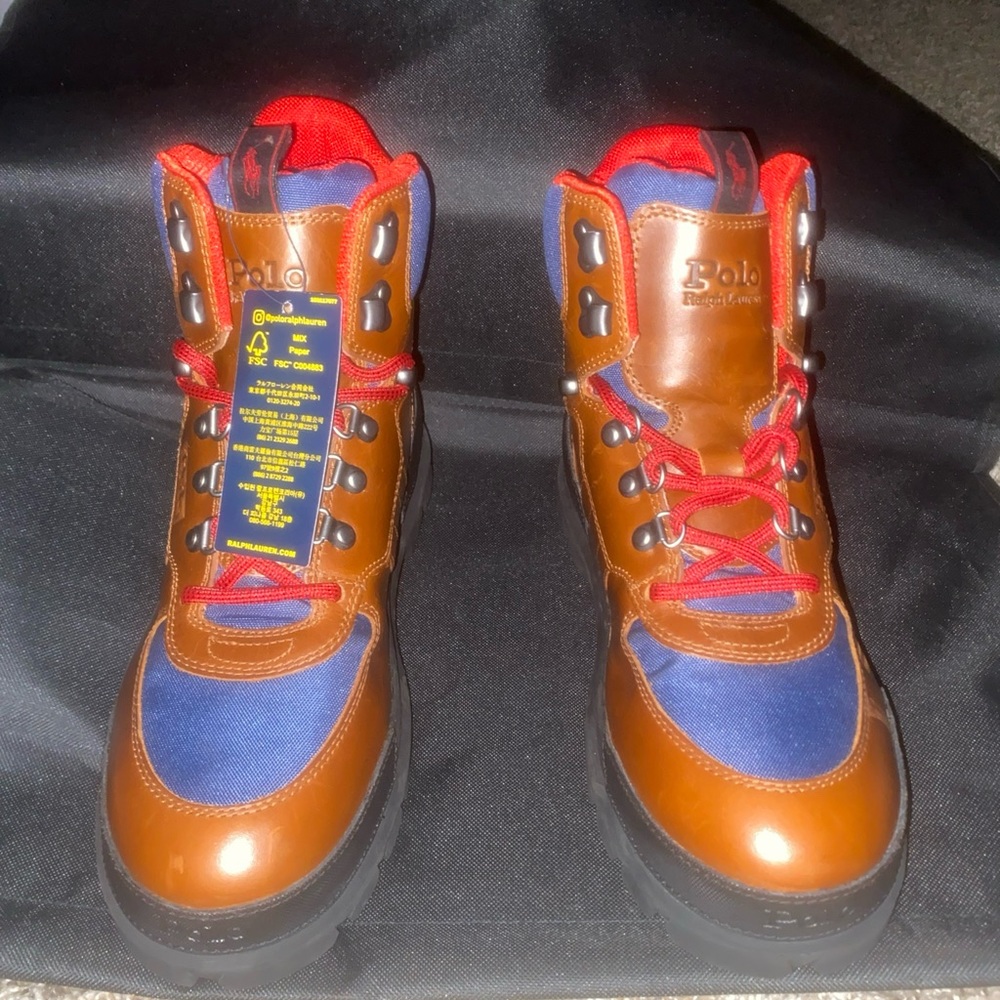 Size 6. Polo Ralph Lauren Oslo Oxford Tactical Leather Boots / Tan Navy